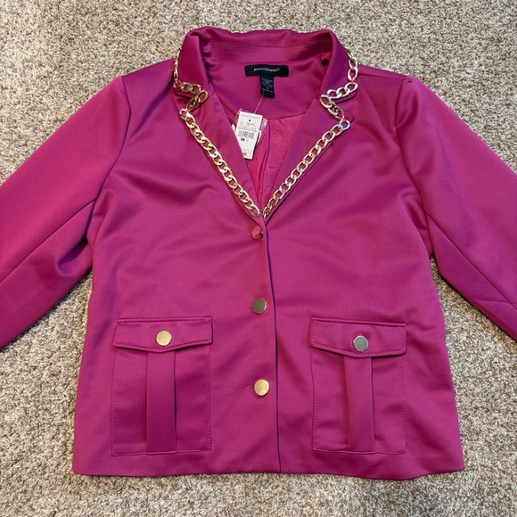BNWT Ashley Stewart Fuchsia Pink with Gold Chain Pocket Blazer Size 12 - Picture 12 of 12